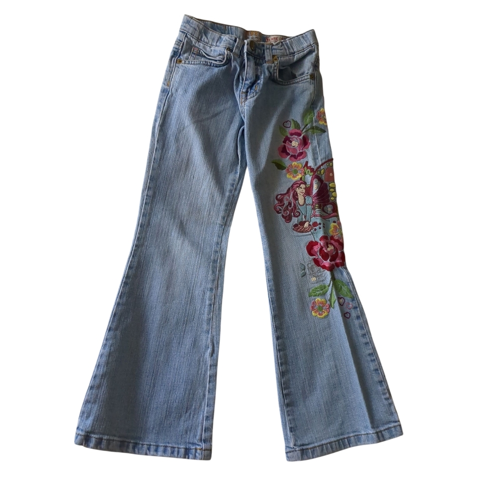 1989 Place Girl Embroidery Jeans Classic Flare-Leg Size 6/7